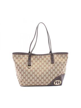 Gucci Tote New Brit Beige Canvas Leather